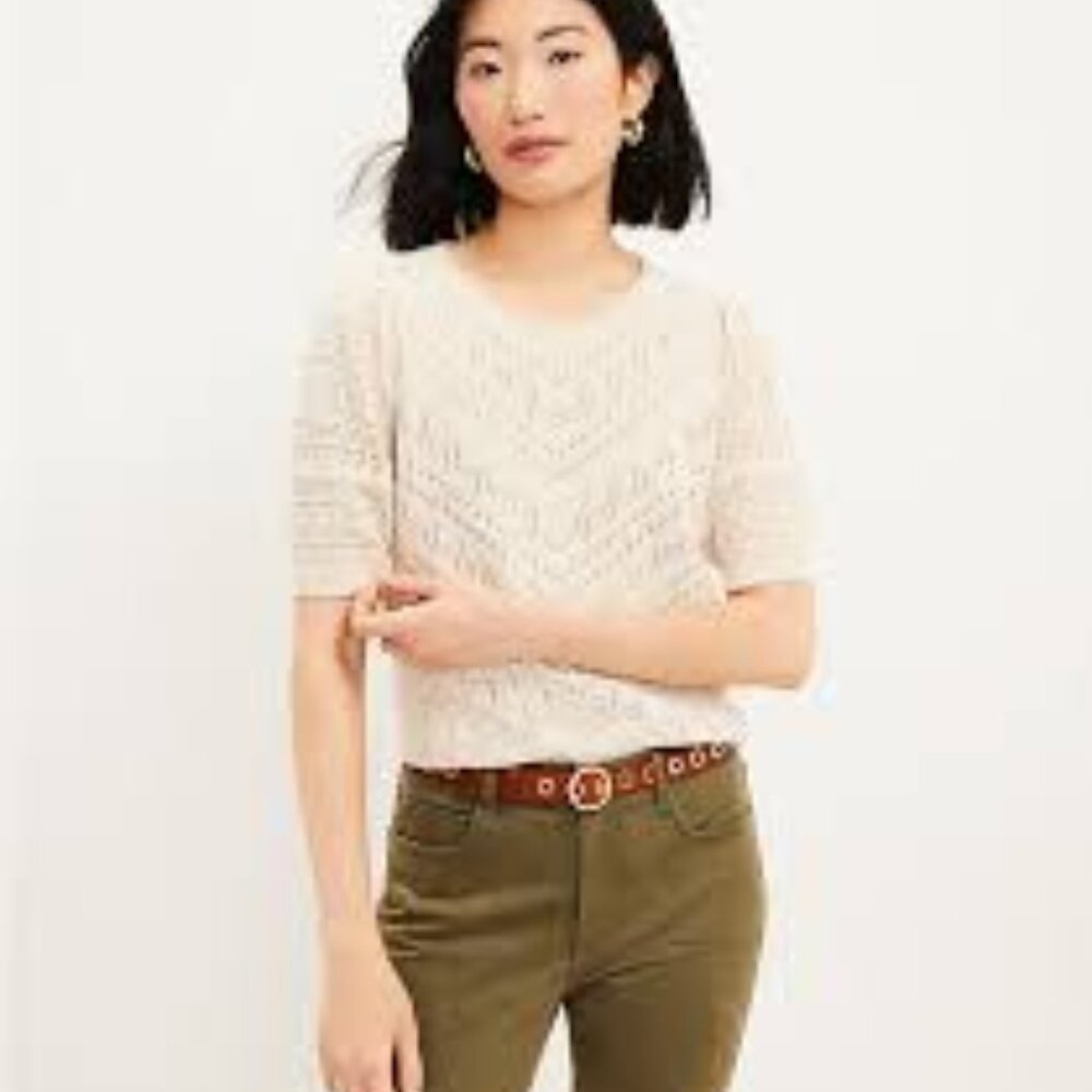 LOFT Pointelle Sweater Tee | Cream | XS | EUC